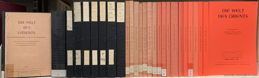 Die Welt des Orients. Wissenschaftliche Beiträge zur Kunde des Morgenlandes. Volume 1 (1947) - volume 28 (1997) in 26 bindings. — Michel, Ernst / Walter Andrae / Martin Noth / Heinz Halm / Wolfgang Röllig / a.o. (eds.).