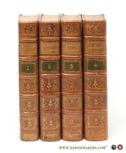 Pièces de théâtre. Recueil de 25 comédies en cinq actes et 13 tragédies en cinq actes, reliées en 4 volumes. Pour la plupart des nouvelles éditions, éditées à Paris par Ruault (12), Didot l'Ainé (5), Duchesne (5), Delalain, Jombert, Prault fils, Compagnie des Libraires Associés, et Monory. À Avignon chez Louis Chambeau (4), à Marseille chez Jean Mossy (4), à Lausanne et Genève chez Grasset (2) et à Toulon chez Mallard. — Voltaire, Destouches, Colardeau, Boursault, Scarron, Montfleury, Dorat, Marmontel, etc.