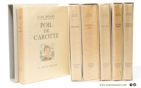 (Oeuvres illustrées): L'écornifleur. Aquarelles de A. D. Steinlen. - Histoires naturelles. Illustrations gravées par Andé Colot. - Poil de carotte. Aquarelles de Paulette Humbert. - Nos frères farouches. Aquarelles de Jacques Thevenet. - Théâtre. Illustrations de Gaston de Sainte-Croix. - Journal. Textes choisis et illustrés par Jacques Thevenet. — Renard, Jules