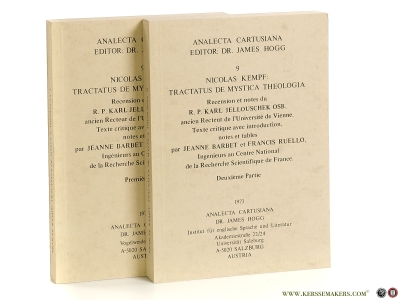 Tractatus de Mystica Theologia. Recension et notes du R. P. Karl Jellowschek osb, ancien Recteur de l'Université de Vienne. Texte critique avec introduction, notes et tables par Jeanne Barbet et Francis Ruello, Ingénieurs au Centre National de la Recherche Scientifique de France [ 2 volumes ]. — Kempf, Nicolas.