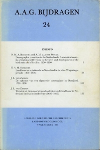 Demographic transition in the Netherlands. A statistical analysis of regional differences in the level and development of the birth rate of fertility, 1850-1890. Plus bijdragen van H.A.M. Snelders en J.L. van Zanden. — BOONSTRA, O. / WOUDE, A. van der / SNELDERS, H. / ZANDEN, J. van