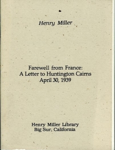 Farewell from France: A Letter to Huntington Cairns April 30, 1939 — MILLER, Henry