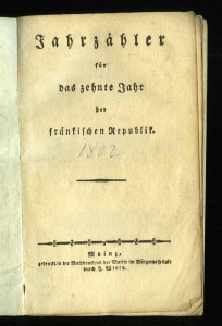 Jahrzähler für das zehnte Jahr der fränkischen Republik (1802) — N/N