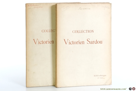 Catalogue de la Bibliothèque de Feu M. Victorien Sardou. Première partie. Livres anciens, rares et précieux. Livres aux armes de personnages célèbres. Livres illustrés du XVe au XVIIIe siècle. Recueils de costumes, etc. Deuxième partie. Livres anciens et modernes dans tous les genres principalement de la révolution et de la ville de Paris [ 2 volumes ]. — Sardou, Feu M. Victorien.