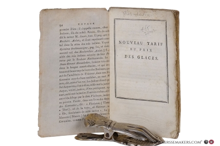 Nouveau tarif du prix des glaces. Avec celui des droits sur les ouvrages d'or et d'argent, la loi y relative, et la Liste des Commissaires Priseurs. — Prault - Tarif des glaces: