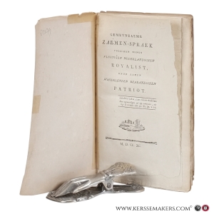 Gemeynzaeme zaemen-spraek tusschen eenen vlugtigen Nederlandschen royalist, ende eenen wandelenden Brabandschen patriot. — Anonymous pamphlet: