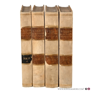 Quaestiones disputatae accedit liber De ente et Essentia Cum commentariis R.D.P. Thomae de Vio Cajetani Cardinalis. Editio Novissima [4 volumes] Tomus primus De Potentia. - De Malo I-V. Tomus Secundus De Malo VI-XVI. - De Spiritualibus Creaturis. - De Anima. - De Unione Verbi Incarnati. - De Virtutibus in Communi. - De Caritate. - De Correctione Fraterna. - De Spe. - De Virtutibus Cardinalibus. Tomus Tertius. De Veritate I-XX. Tomus Quartus. De Veritate XXI-XXIX. - Opusculum de Ente et Essentia cum Enarratione Cardinalis de Vio Cajetani. — Aquinas, Saint Thomas / Aquinatis, Sancti Thomae.